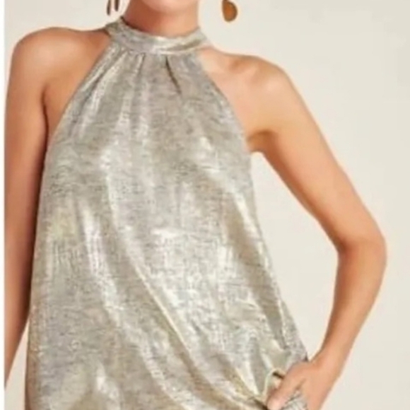 Anthropologie Tops - Anthropologie Silver Halter Blouse